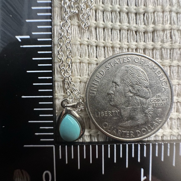 Small, Dainty Silver Turquoise Teardrop Pendant Necklace on Box Chain - Picture 13 of 14
